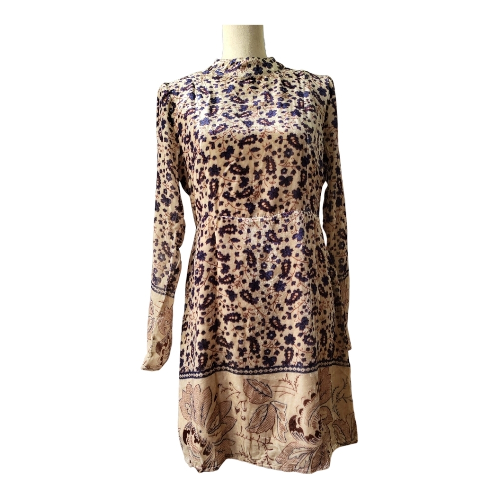 CHASER Open Back Silk Blend Mini Dress Folkloric Tapestry Velvet Size M New
